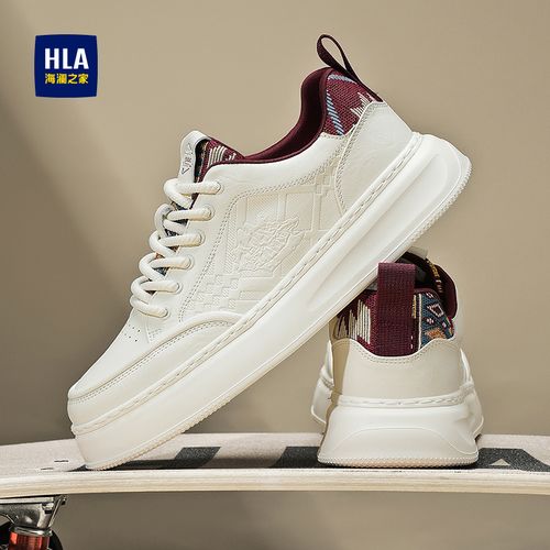 HLA/海澜之家25年秋季透气男鞋国风刺绣增高时尚百搭休闲板鞋主图