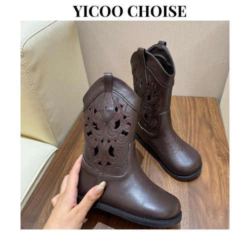 （限定款）YICOO【雕刻大师】 小众高端进口镂空绣花中筒靴YC251115主图