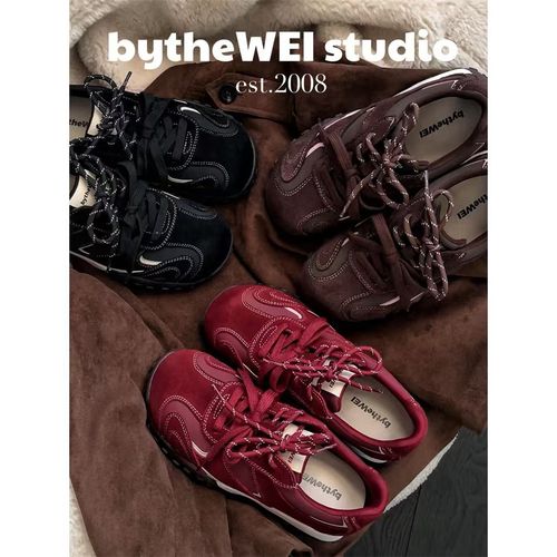 bytheWEI【布里克街】秋冬复古德训鞋新款厚底增高透气运动休闲鞋女主图