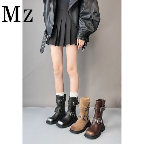 Mr.Zheng/4.5cm/厚底百搭皮带扣西部牛仔短靴秋冬新款英伦风女靴主图
