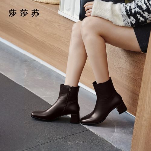 莎莎苏2025年冬季新增高时装通勤瘦瘦靴短靴女切尔西靴ZA65709-11主图