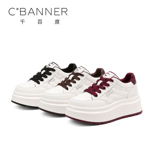 C.BANNER/千百度增高厚底百搭休闲鞋2025新款简约圆头系带板鞋主图