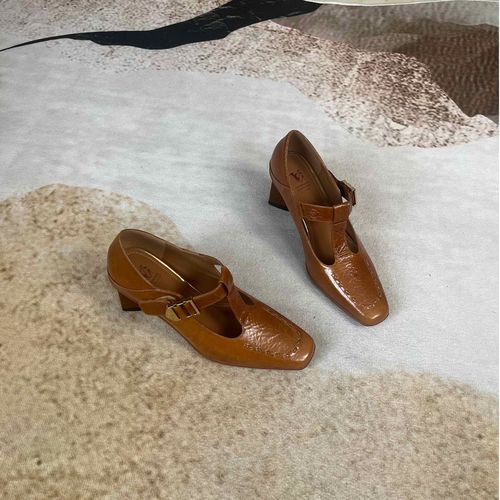 范戈希跟6cm牛皮法式复古方头粗跟浅口单鞋包头女士时尚买1赠3主图