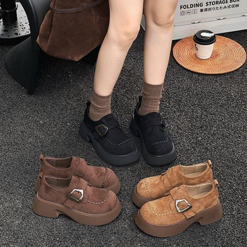时尚厚底勃肯鞋女2025秋季新款复古单鞋百搭小个子增高显瘦乐福鞋主图