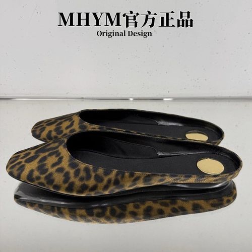 羊皮版～春夏新款方圆头豹纹半拖一脚蹬单鞋女真皮韩版包头凉鞋主图