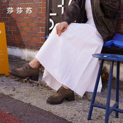 莎莎苏2025年秋季新款厚底增高方扣英伦风皮鞋女乐福鞋ZA65113-41主图