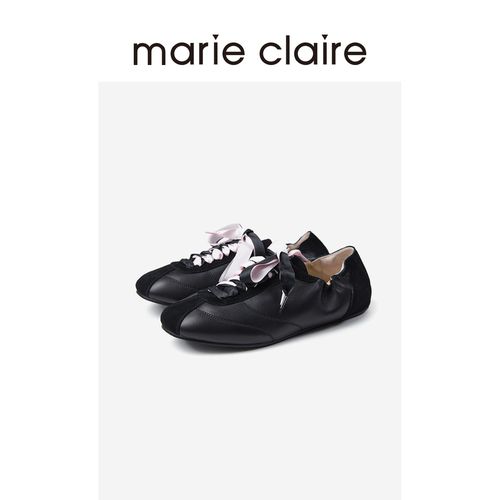 MC女鞋软面缎带德训鞋2025年秋午夜巴黎黑休闲鞋marieclaire女鞋主图