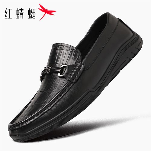 红蜻蜓男商务一脚蹬真皮豆豆鞋软底休闲乐福鞋头层牛皮防滑套脚主图