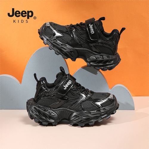 Jeep儿童鞋子2025新款黑色透气男童运动鞋秋季网面软底女童老爹鞋主图