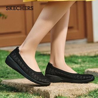 Skechers斯凯奇新款女士休闲一脚蹬老北京布鞋百搭浅口时尚老人鞋