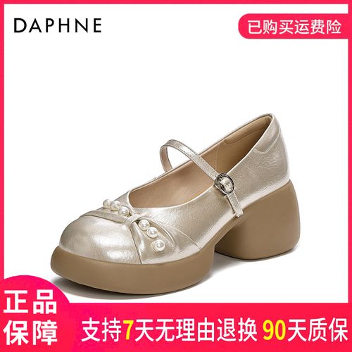 达芙妮时尚休闲百搭复古春秋季法式仙女风粗跟厚底圆头一字带单鞋主图