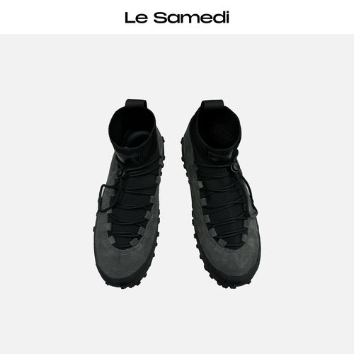 Le Samedi【山脊线】反绒牛皮飞织拼接 抽绳束口厚底户外运动鞋主图