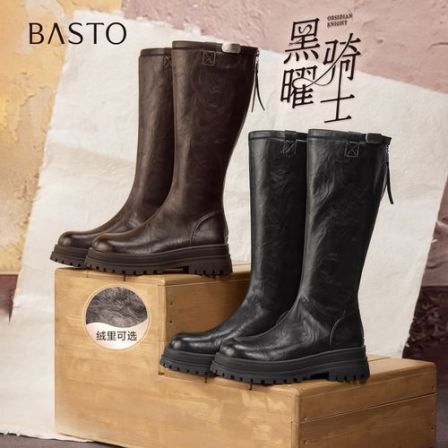 百思图2025冬季新款商场同款骑士靴时尚简约通勤女长靴BV012DG5