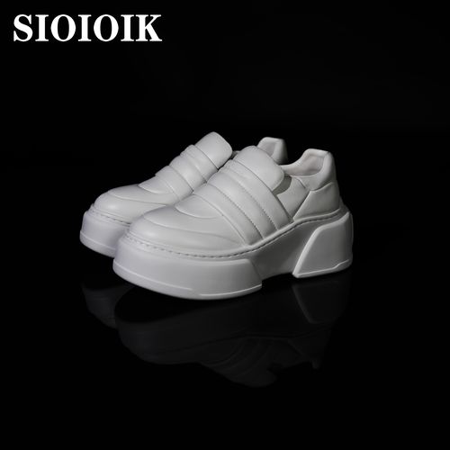 SIOIOIK/素卡2025早秋新款厚底圆头纯色松糕鞋跟高8公分潮流真皮主图