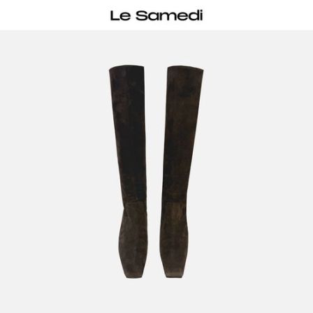 Le Samedi【长腿密友】腿精出街 绒面羊皮方尖头长筒堆堆靴