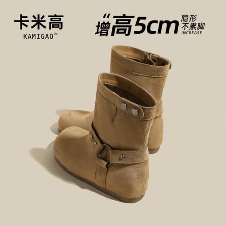 5cm内增高骑士靴2025秋季新款时尚百搭轻便短筒小黄靴KM-L2675-3
