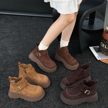 绒面勃肯鞋女秋冬2025新款增高厚底短靴时尚百搭休闲雪地靴