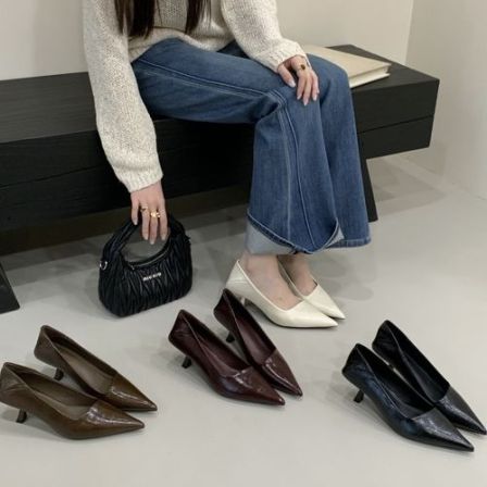 【细跟5cm】2025年秋季新款法式尖头斜口高跟鞋女简约通勤浅口单鞋