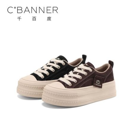 C.BANNER/千百度厚底板鞋2025小众潮流百搭真皮休闲鞋女保暖搭子