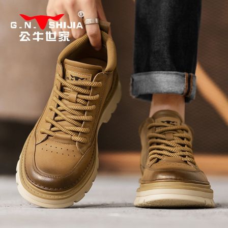公牛世家马丁靴男款秋冬厚底耐磨高帮工装靴子复古英伦风中帮皮靴