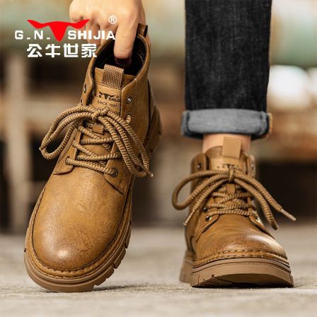 公牛世家马丁靴男款冬季时尚运动休闲高帮皮靴男厚底英伦风工装靴