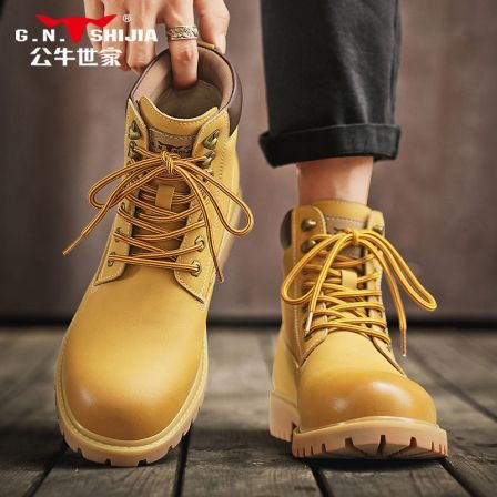 公牛世家英伦风马丁靴男冬季美式工装大黄靴男厚底防滑户外登山靴