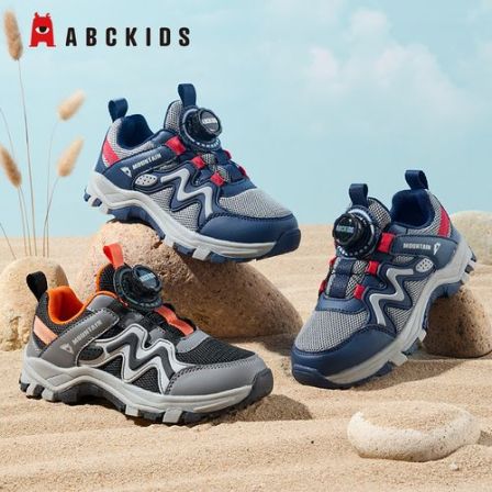 Abckids童鞋2025年秋季男童户外耐磨防滑休闲网面透气登山运动鞋