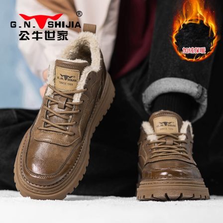公牛世家男鞋冬季2025新款加绒加厚休闲低帮板鞋男青少年保暖棉鞋