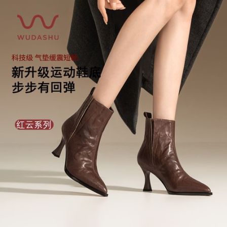 吴大叔2025秋冬尖头百搭细跟短靴女高跟时尚拉链法式套筒极简Z273