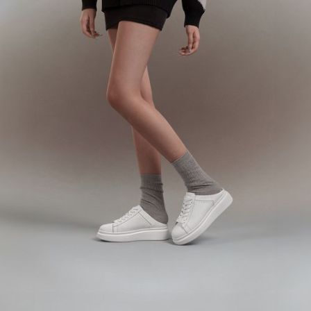 【女鞋】ThomWills一脚蹬半拖鞋女2024新款增高真皮小白鞋夏外穿