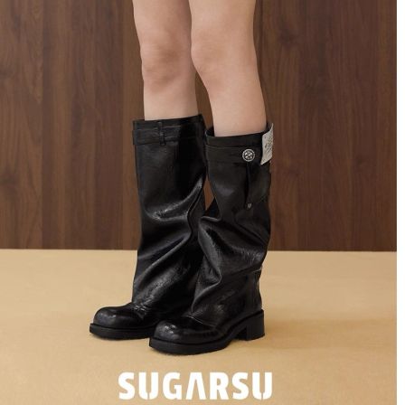 关晓彤同款|SugarSu酥履 25秋新款高裤筒粗跟时装长筒堆堆靴子女