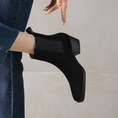 【NICESEE】4.5cm,2025秋冬新款磨砂真皮短靴女中粗跟切尔西马丁靴