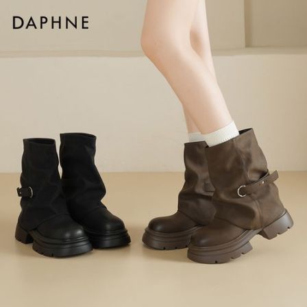 达芙妮代言人宋茜厚底短靴女2025秋季马丁靴美拉德裤管靴堆堆靴zc