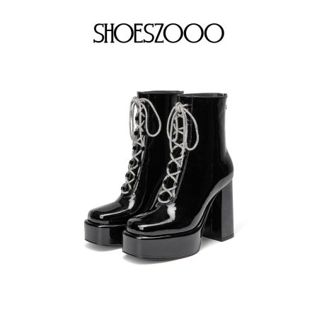SHOESZOOO马丁靴女2025年秋冬新款小个子增高短靴粗跟高跟瘦瘦靴