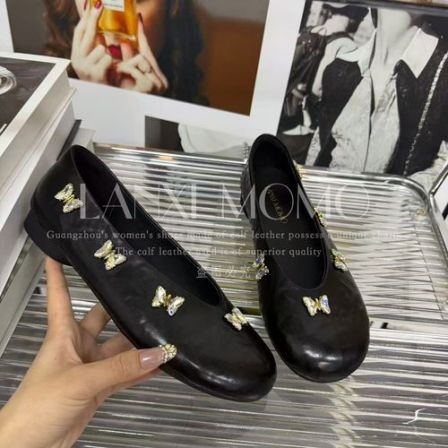 【LANXI  MOMO】时尚休闲女士黑色低跟百搭圆头气质小单鞋25DX565LX