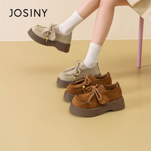 JOSINY/卓诗尼秋季新款袋鼠鞋时尚百搭系带单鞋厚底增高女鞋复古主图