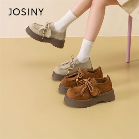 JOSINY/卓诗尼秋季新款袋鼠鞋时尚百搭系带单鞋厚底增高女鞋复古