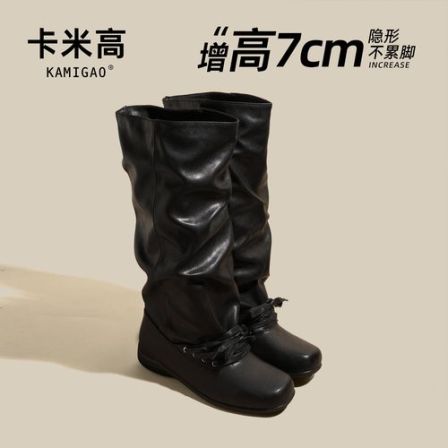 7cm内增高时装靴女2025新款春秋季瘦瘦靴皮带扣朋克风J2066-10