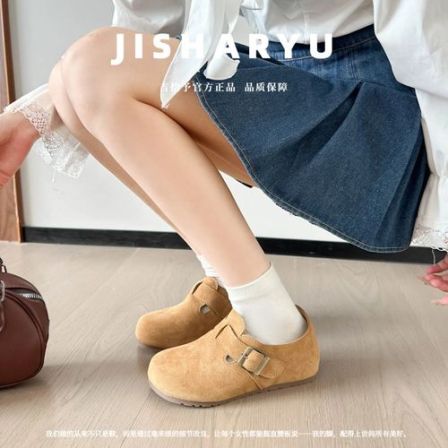 加肥加宽大码女鞋全包内增高皮带扣一脚蹬休闲百搭舒适勃肯鞋