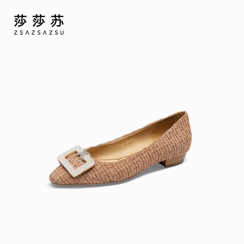 亿点珠光莎莎苏春秋方扣尖头雅丹风平底女款单鞋晚晚鞋ZA54501-12主图