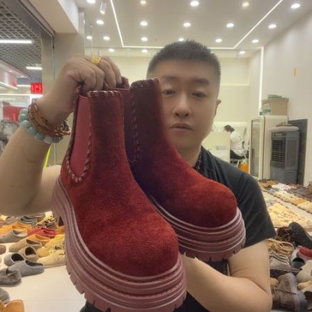 景阳韩版厚底5公分重工小个子牛反绒皮显瘦踩屎感时尚切尔西短靴