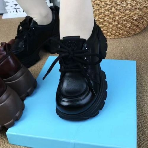 复古厚底系带松糕底增高鞋子女日常通勤鞋轻便时尚真皮小个子女鞋主图