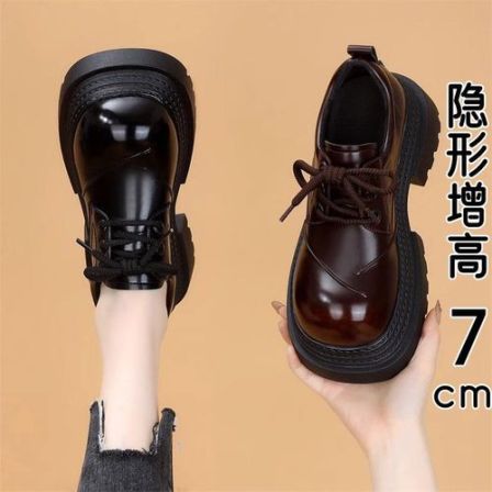 香港真皮厚底增高乐福鞋女2025春秋季新款系带德比鞋英伦风小皮鞋