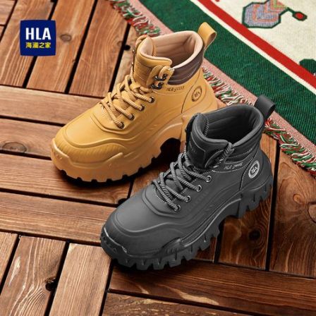 HLA/海澜之家男鞋2025秋季复古高帮靴子休闲大黄靴工装靴马丁靴男