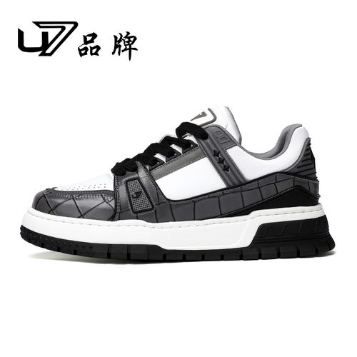 U7品牌男鞋 头层牛皮 2025秋季新款时尚运动舒适男鞋高端拼色板鞋主图