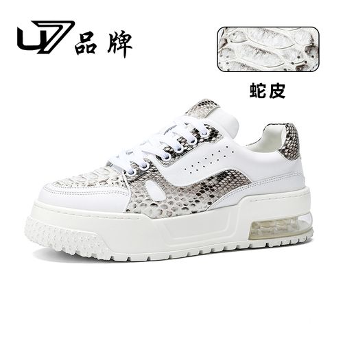 U7品牌男鞋 头层牛皮+蛇皮 2025新款奢华百搭气垫厚底运动休闲鞋主图