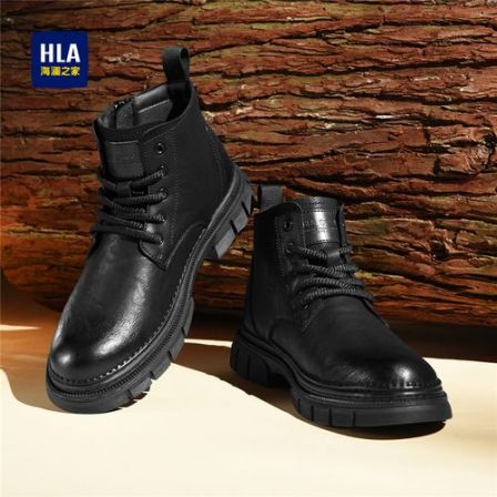 HLA/海澜之家男鞋新款秋季英伦风高帮马丁靴耐磨加绒休闲工装靴子