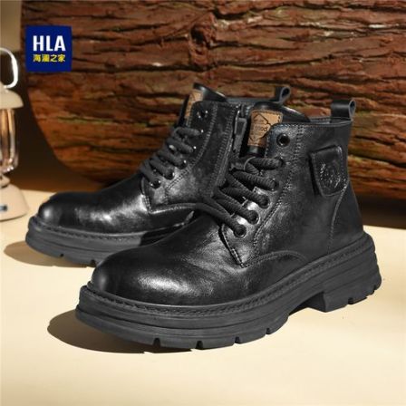 HLA/海澜之家男鞋新款秋季时尚百搭休闲户外高帮靴工装加绒马丁靴