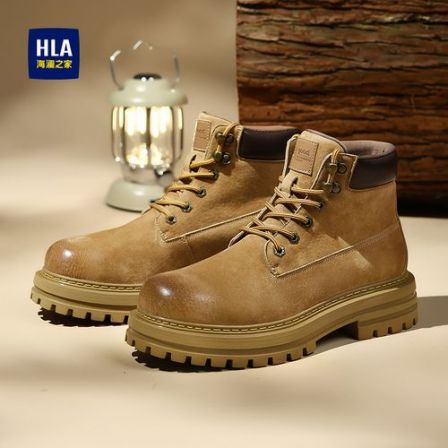 HLA/海澜之家马丁靴男户外秋季英伦中帮潮流短靴工装鞋透气大黄靴