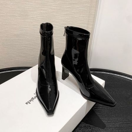 范戈希跟高7CM韩版瘦瘦靴短靴时装靴高跟女秋冬尖头买一赠三